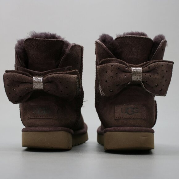 UGG Australia Ladies 5 Port Wine Classic Mini Stargirl Bow Ankle Boots - 1098475 - Picture 3 of 12